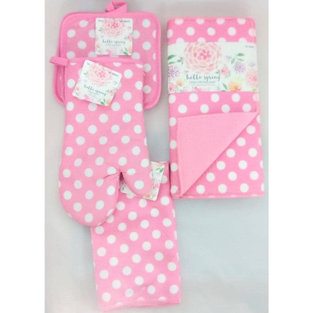 5pc Pink Polka Dot Kitchen Set NWT
